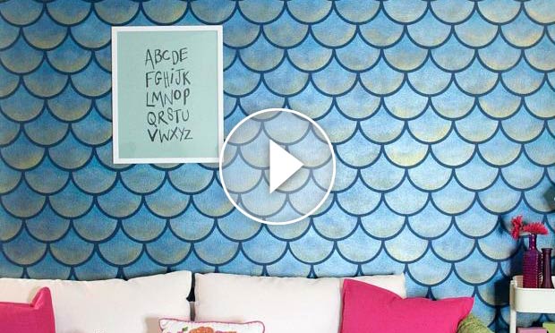 How to Stencil a Mermaid Fish Scales Wall