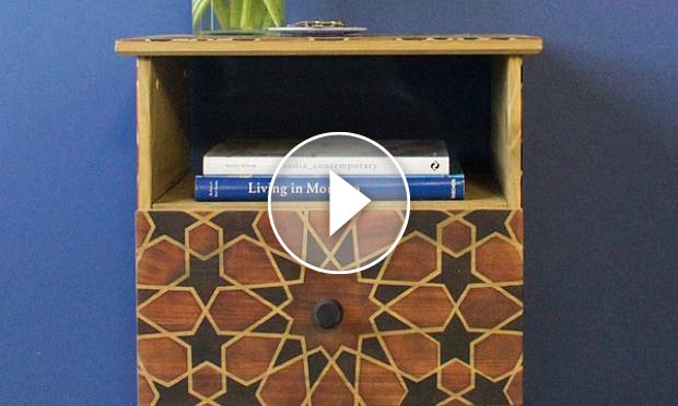 How to Stencil & Stain Furniture with a Faux Wood Inlay