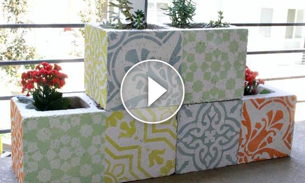 How to Stencil DIY Cement Cinder Block Planters
