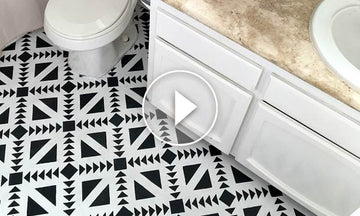 How to Stencil Black & White Bathroom Floor Tiles