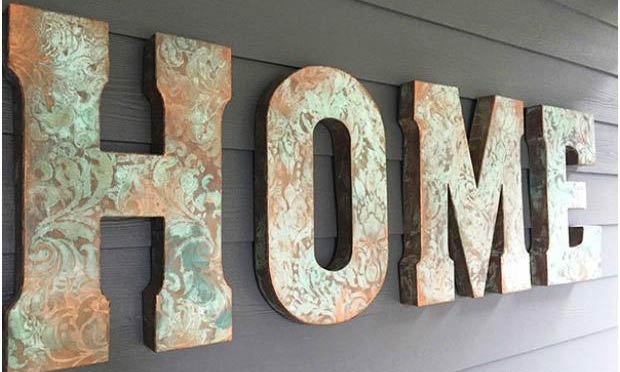 Stencil Tutorial: Painted Patina Wall Letters
