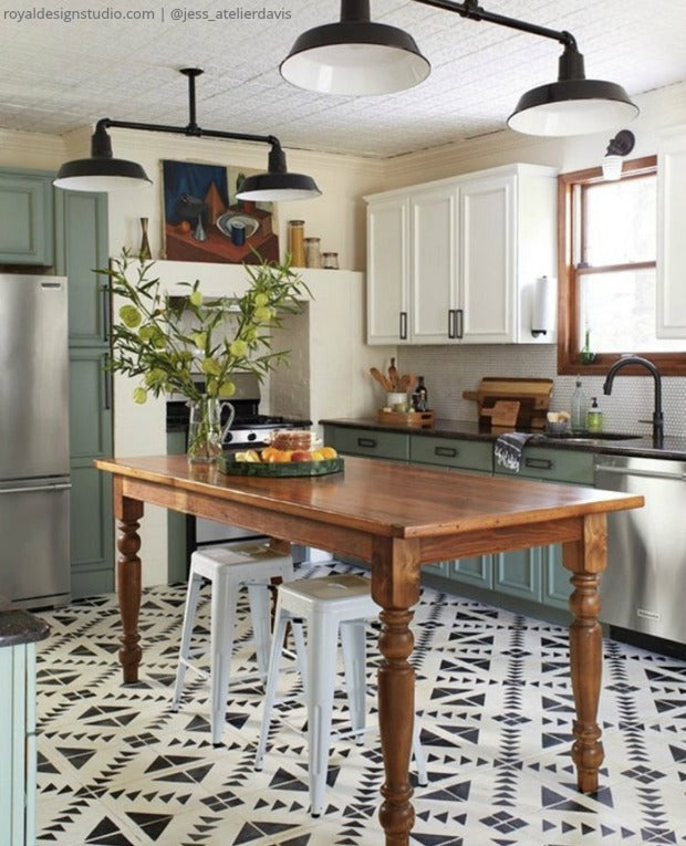 Paint a Pattern with Kitchen Floor Stencils DIY Kitchen Decor Hacks