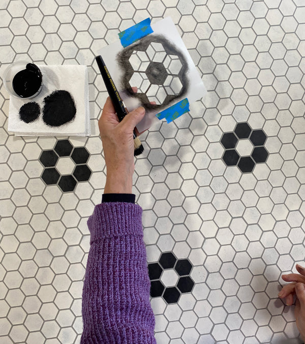 How to Stencil a Floor with a Hexagon Penny Tile Pattern