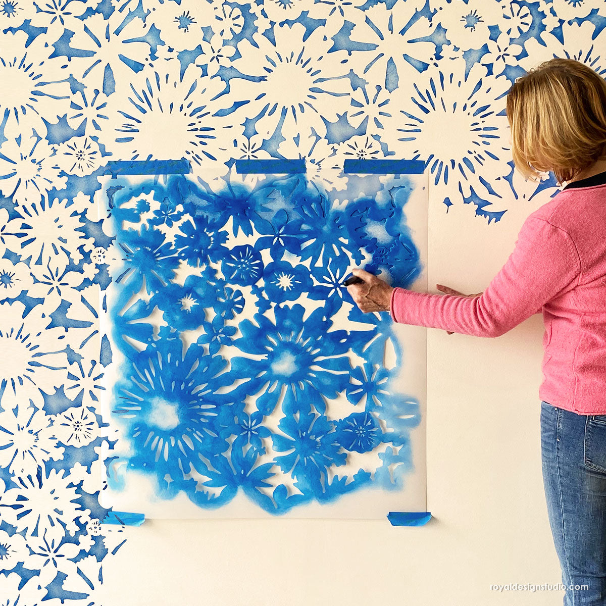 Floral Fireworks Allover Wall Stencil