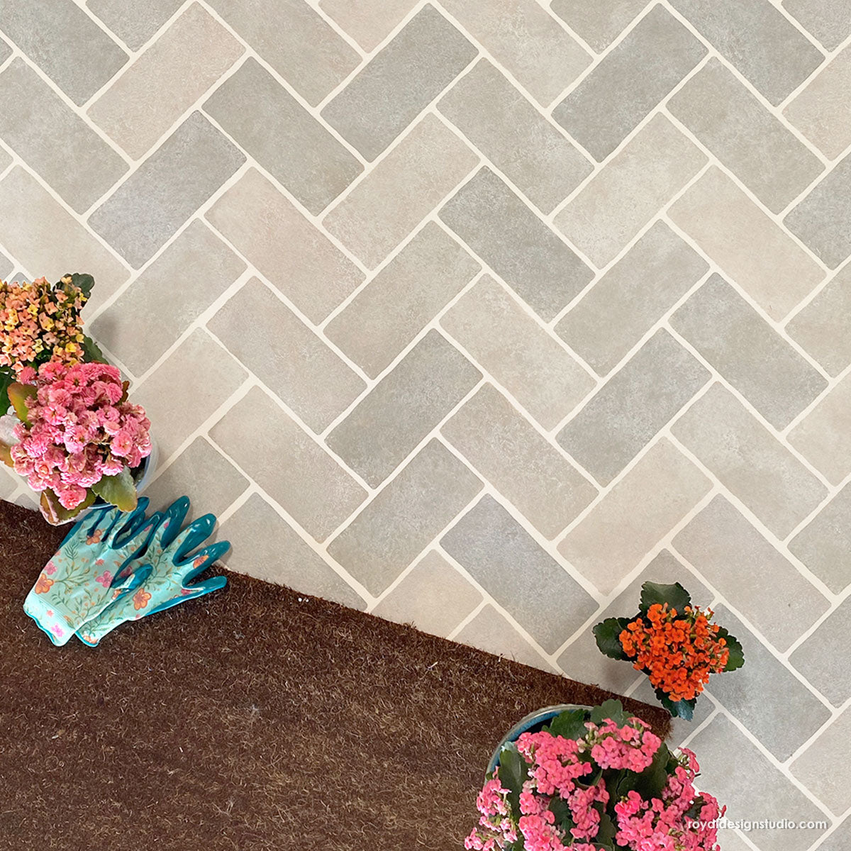 Herringbone Brick Wall Stencil