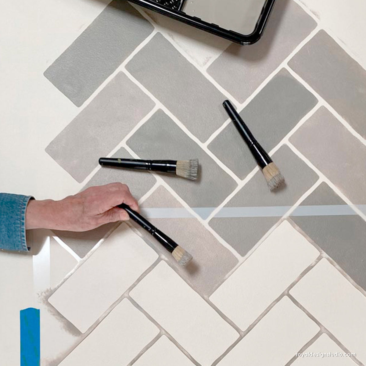 Wall Pattern Stencils  Faux Brick Wall with Herringbone Design