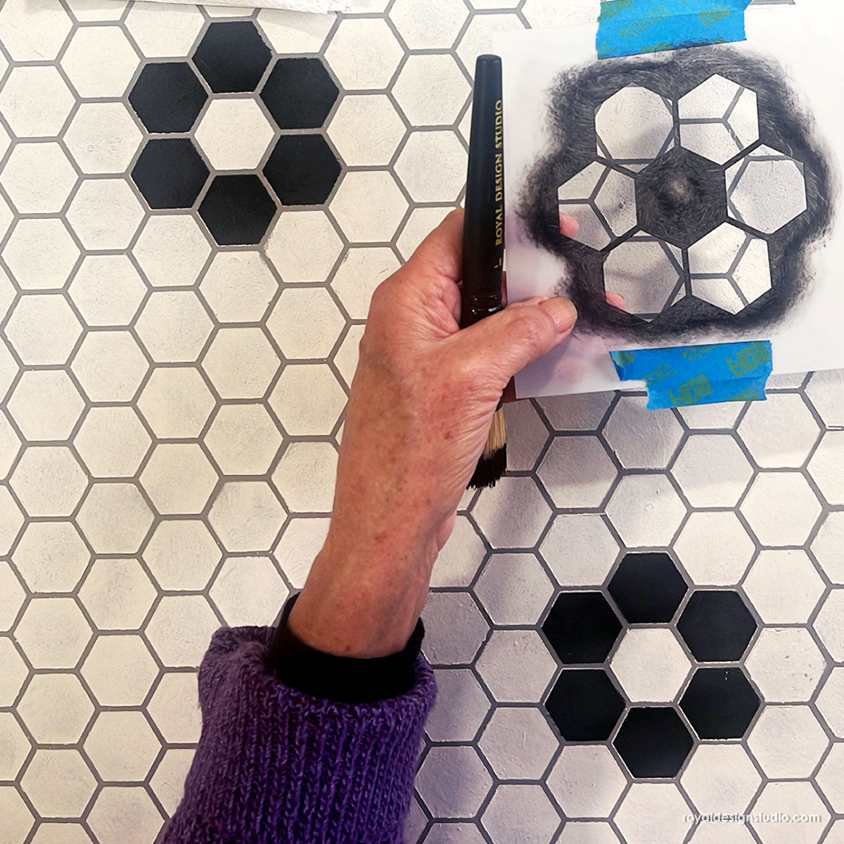 Hexagon Tile Floor Stencil