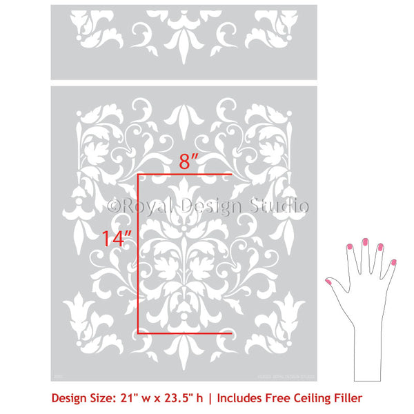 Large Trellis Wall Stencil | Acanthus Damask Wall Stencil for DIY Wallpaper