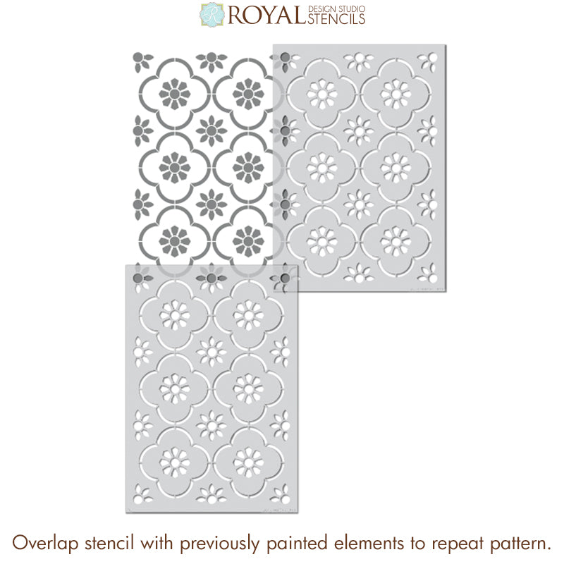 Floral Trellis Wall Stencil, Tile Stencils for Painting Floors Royal