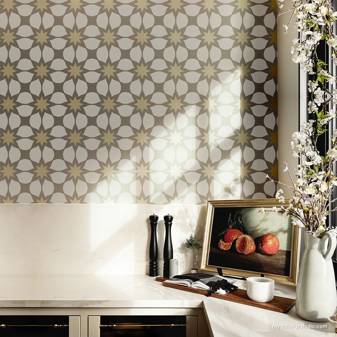 Large Floral Wall Stencil Cassis for DIY Wallpaper