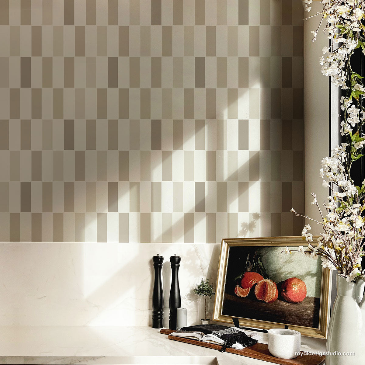 Get in Line Backsplash Tile Wall Stencil