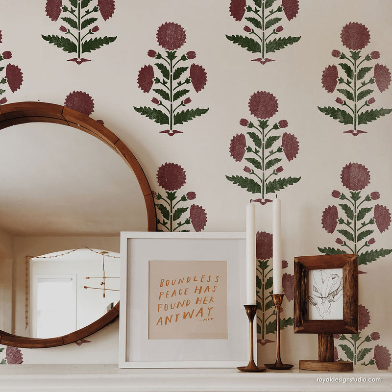Amazing Floral Block Print Pattern Wall Stencil-Custom DIY Walls Decor