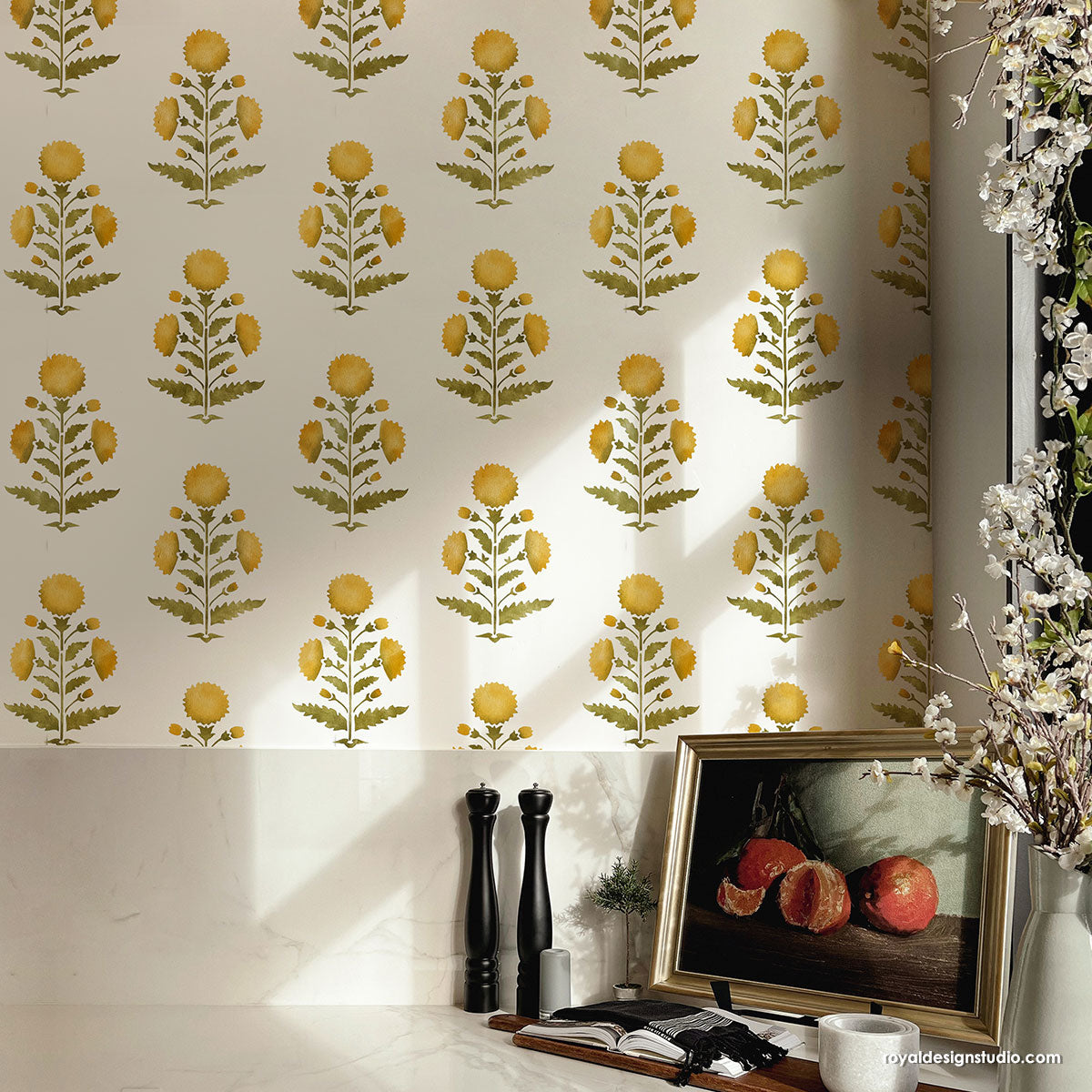 Amazing Floral Block Print Pattern Wall Stencil-Custom DIY Walls Decor amazing-floral-block-print-pattern-wall-stencil-custom-diy-walls-decor