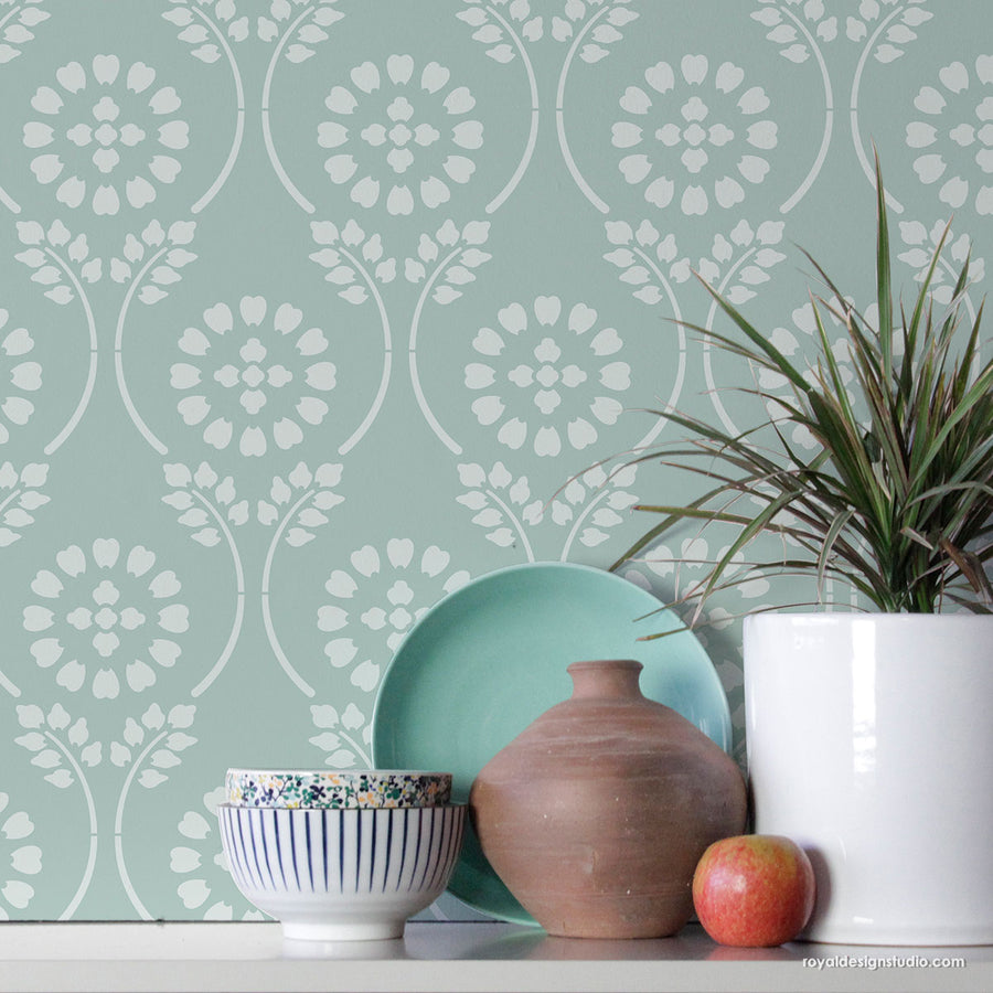 Charlotte Country Floral Stencil For Walls Cottage Core Charlotte country floral stencil for walls cottage core
