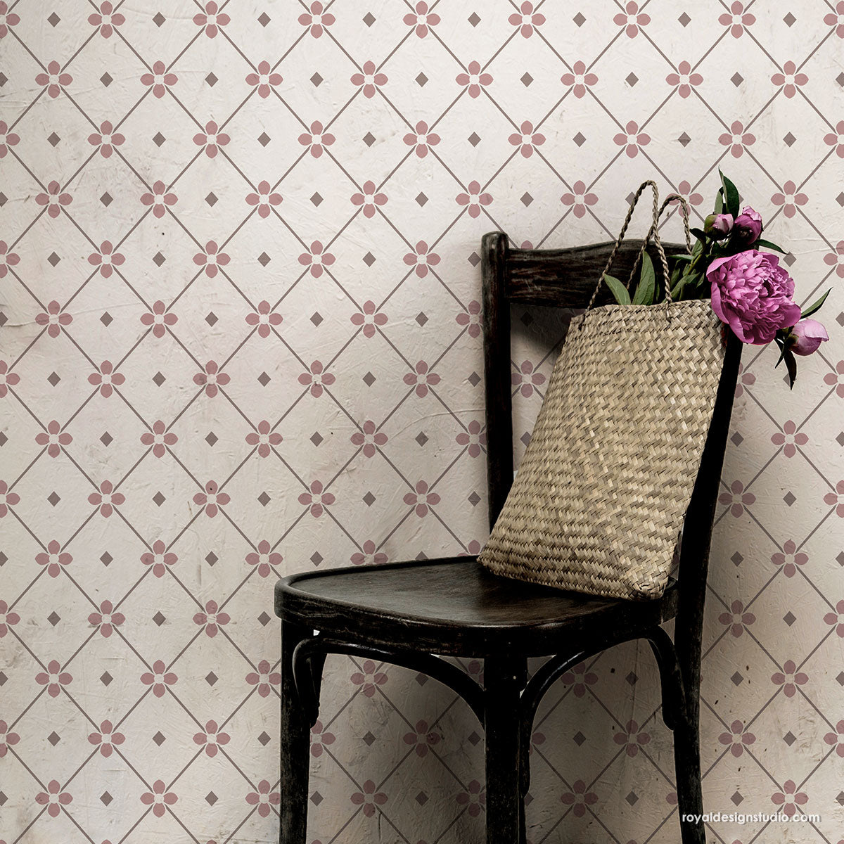 Country cottage trellis wall stencil 