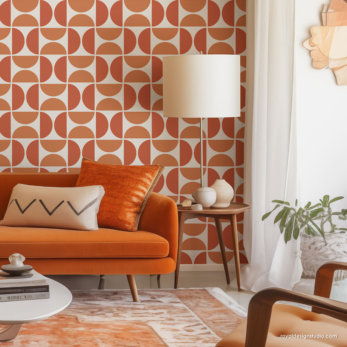 Geometric modern large pattern stencil for walls for painted wallpaper