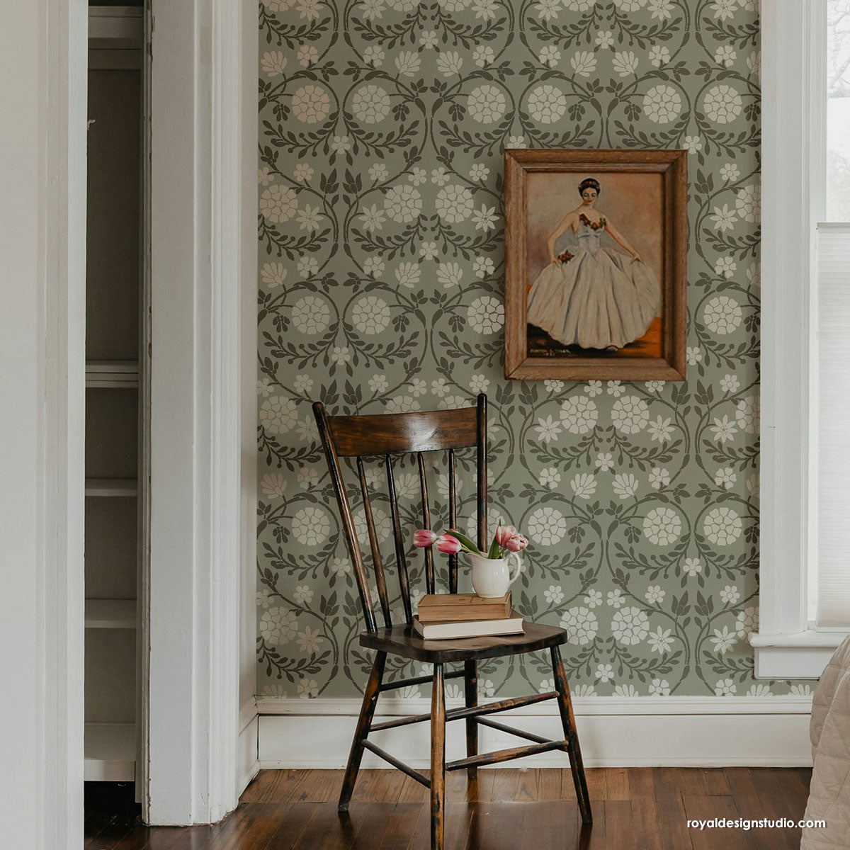Garden Trellis Floral Wall Stencil