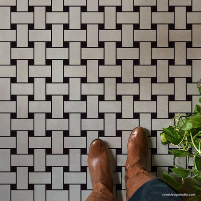 Large Mosaic Tile Stencil Pattern for Stenciling Floors and Walls