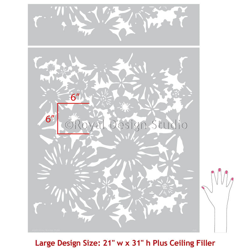 Louie Flower Pattern Wall Stencils - Stencil Revolution