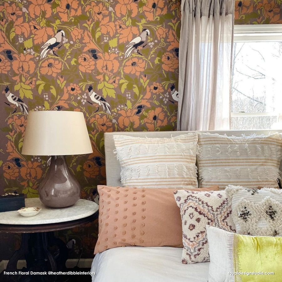 French Floral Damask Wall Pattern Stencil | Romantic Allover Stencil