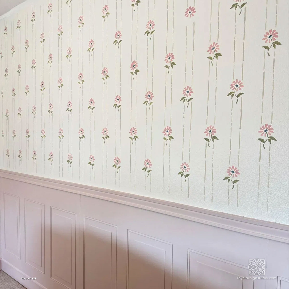 Petite Floral Stripe Wall Stencil