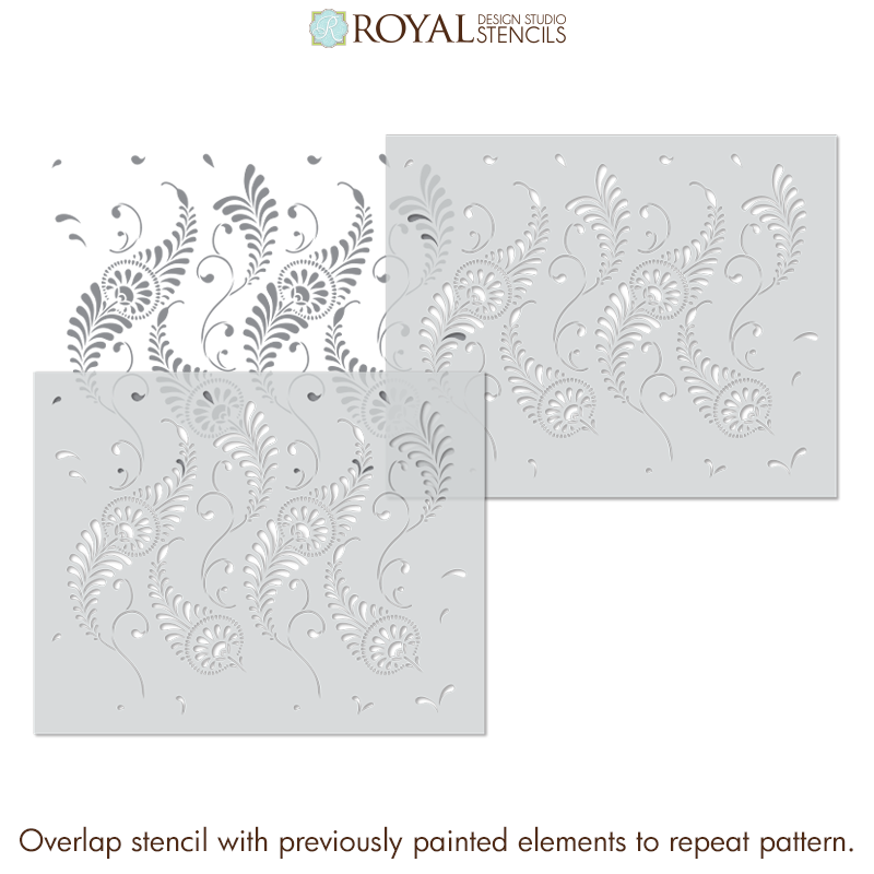 Feathered Damask Wall Stencil