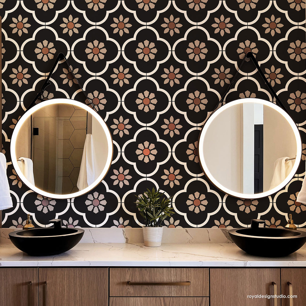 Floral Trellis Wall Stencil, Tile Stencils for Painting Floors