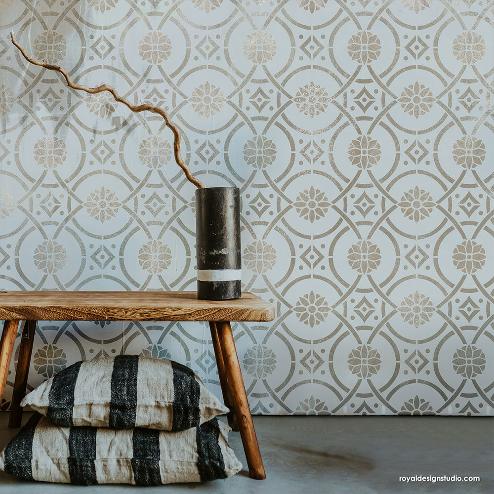 Art Nouveau Stencils | Large Floral Wall Stencil for Wall Decor