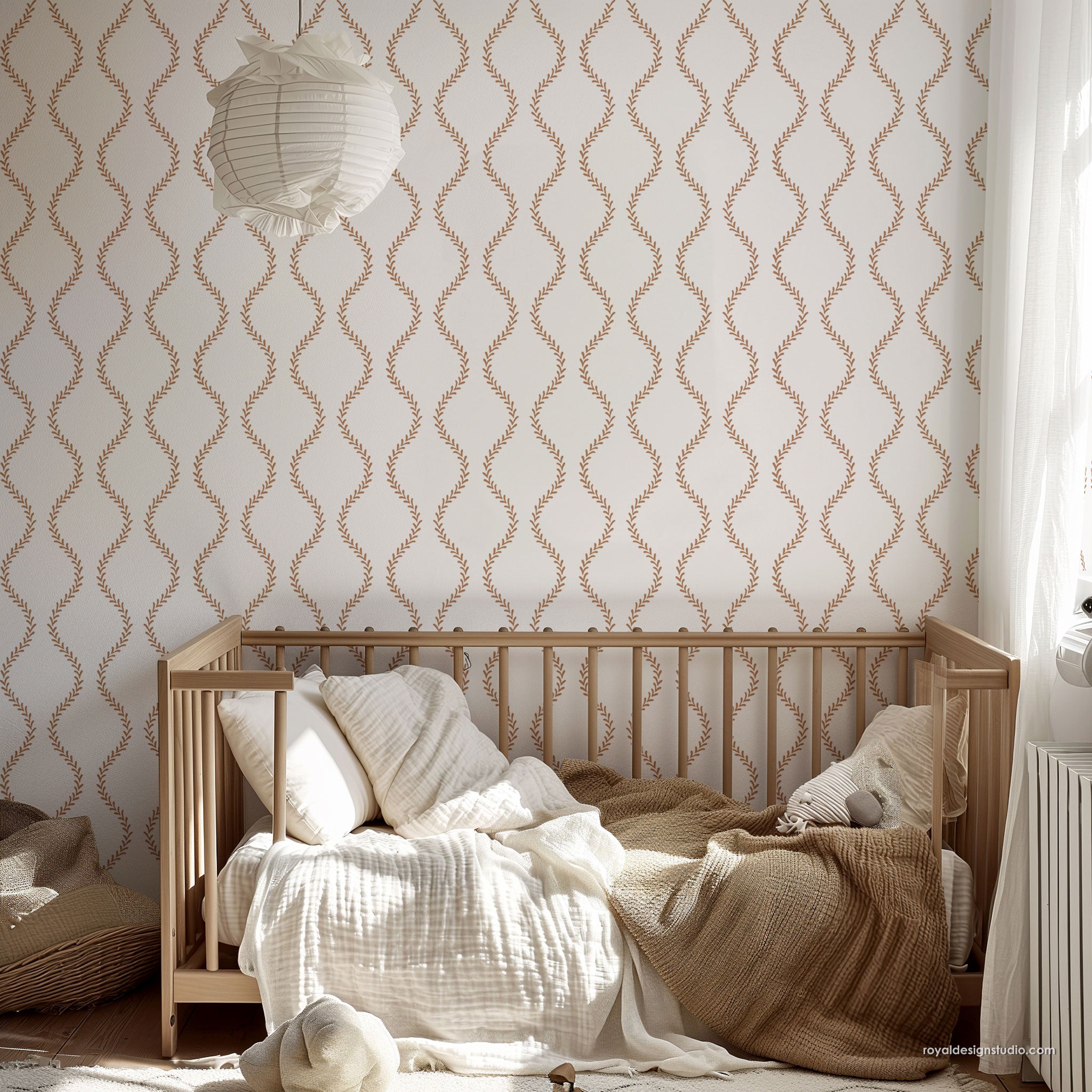 Large trellis wall paint stencil stenciled on nursery walls