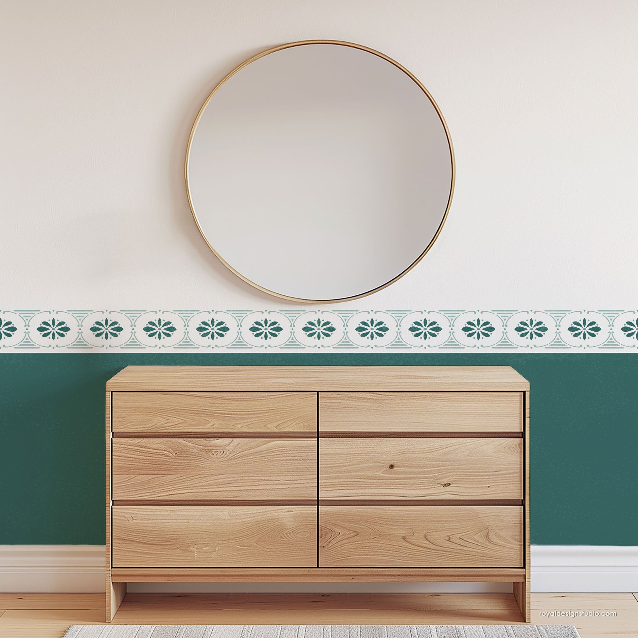 Decorative wall border stencil in a Swedish floral motif