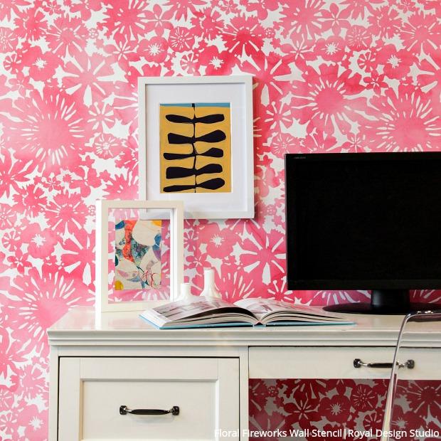 Floral Fireworks Allover Wall Stencil