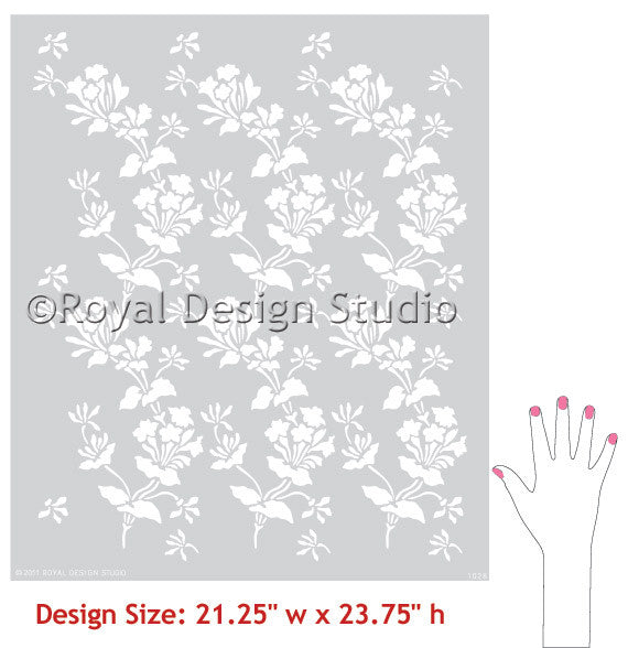 Classic Flower Stencils Allover Bellflower Pattern on Walls - Floral Wall Stencils for Baby Girl Nursery Decor - Royal Design Studio