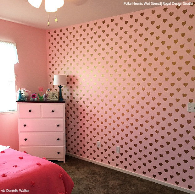 Pink Girls Room Decor Heart Wallpaper Wall Stencils - Royal Design Studio