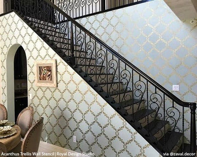 Large Trellis Wall Stencil | Acanthus Damask Wall Stencil for DIY Wallpaper