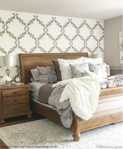 Large Trellis Wall Stencil | Acanthus Damask Wall Stencil for DIY Wallpaper