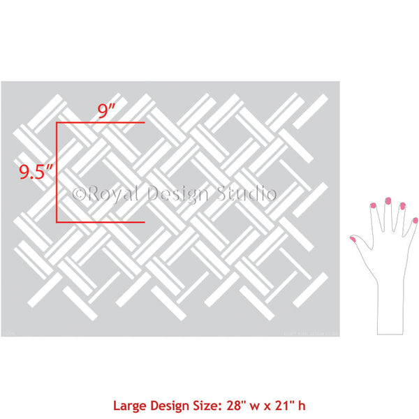 DIY Texture Wallpaper Effect using Large Overlapping Wicker Weave Wall Stencils - Royal Design Studio