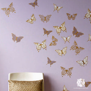 Modern Wall Art for Girls Room or Nursery - Cute Butterfly Butterflies Mural Stencils - Royal Design Studio