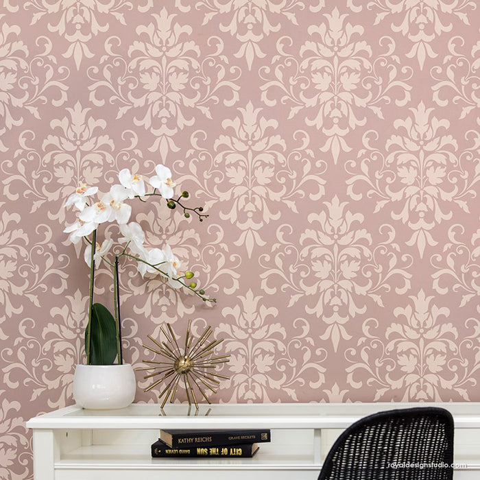 Large Trellis Wall Stencil | Acanthus Damask Wall Stencil for DIY Wallpaper