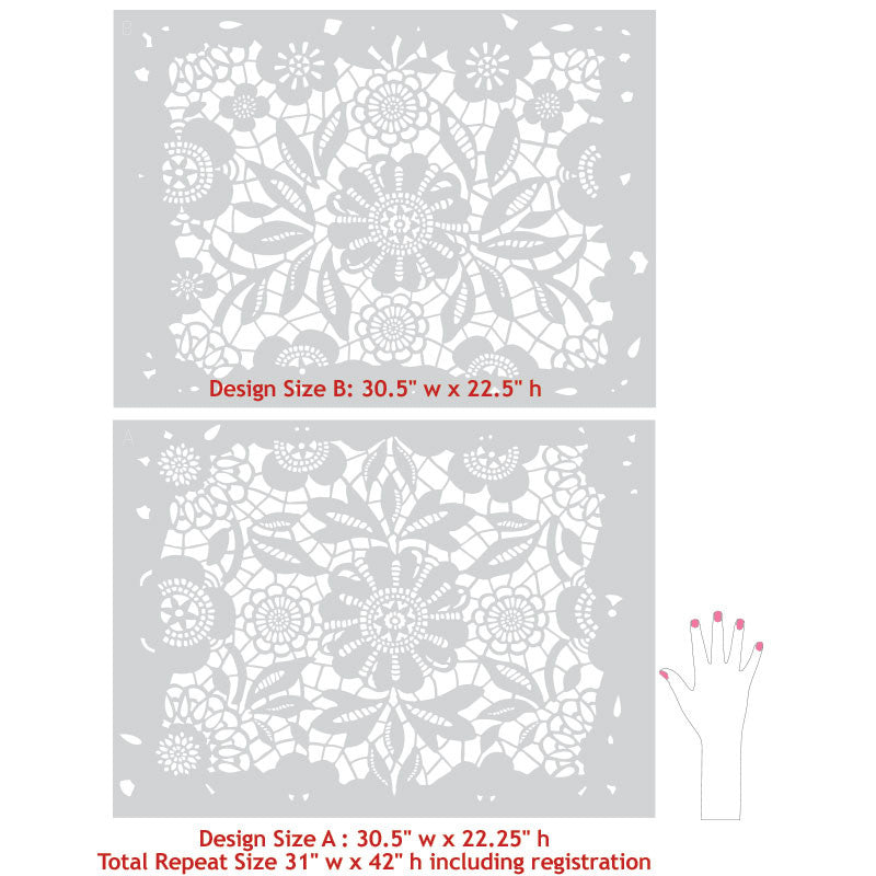 Skylars Lace Floral and Flower Stencils for Painting DIY Wallpaper, Floors, Ceilings - Royal Design Studio