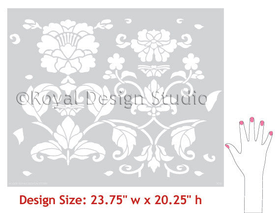 Paint walls with beautiful and feminine wall stencils with flower patterns - Royal Design Studio