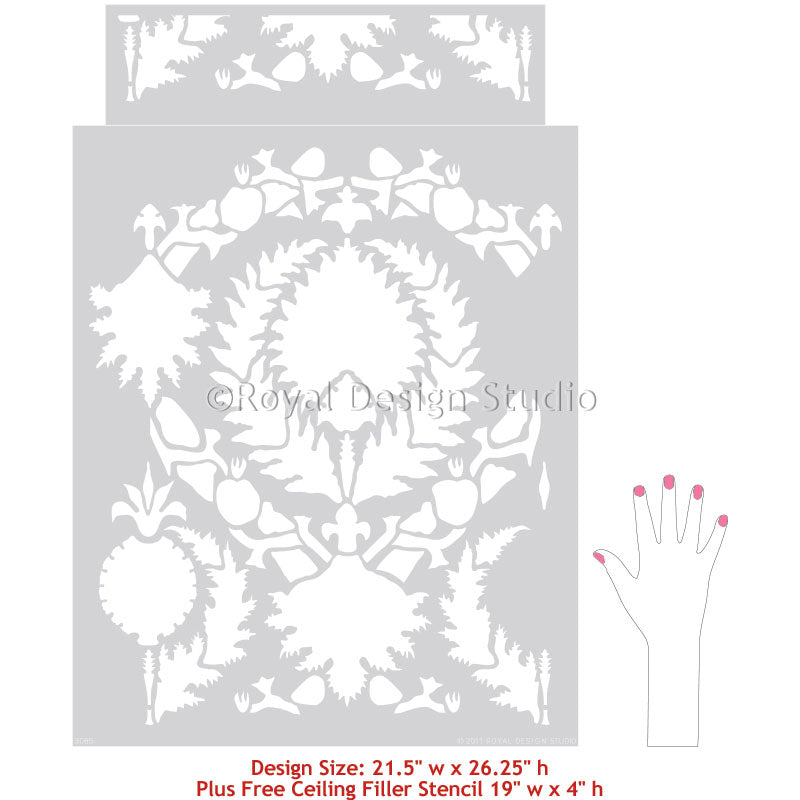 Silk Road Suzani Exotic Wall Stencils for Painting Accent Walls and Painted Floors - Royal Design Studio