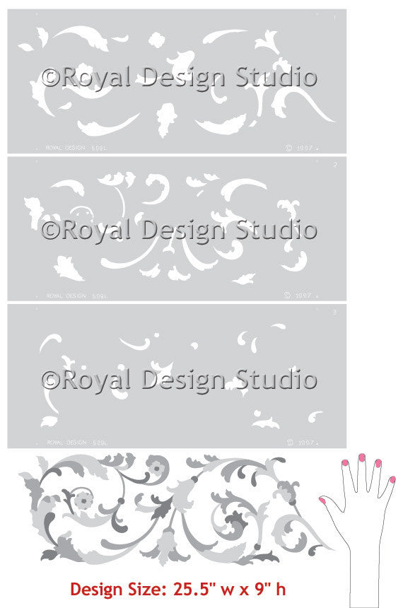Furniture and Border Stencils with Vines and Leaves - Royal Design Studio