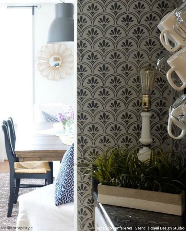 Art Deco Fanfare Raven + Lily Wall Stencil