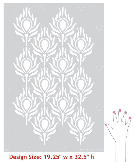 Fancy Peacock Feathers Wall Stencils - Royal Design Studio