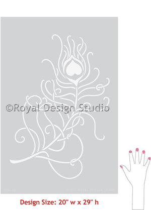 Trendy Stenciled Walls with Peacock Feather Wall Art - Royal Design Studio