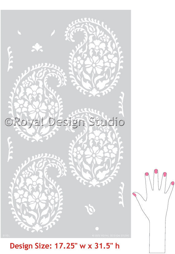 Painted and Stenciled Indian Paisley Designs on Walls