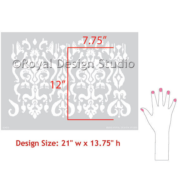 Turkish, Indian, Oriental, Indonesian Designs - Classic and Exotic Ikat Wall Stencils for Stenciling Accent Wall - Royal Design Studio