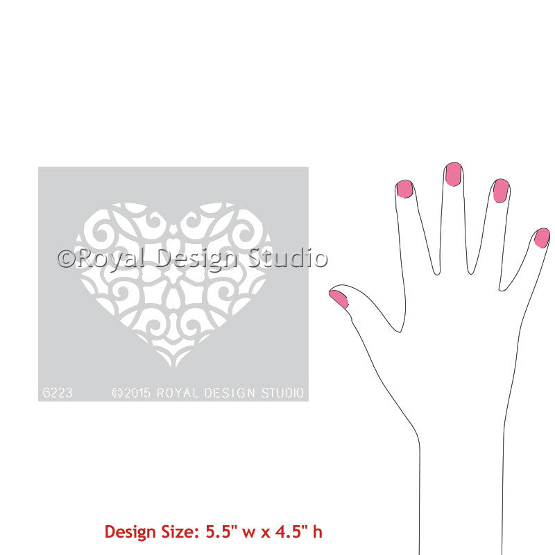 Royal Design Studio craft wall stencils - romantic girly lace heart design