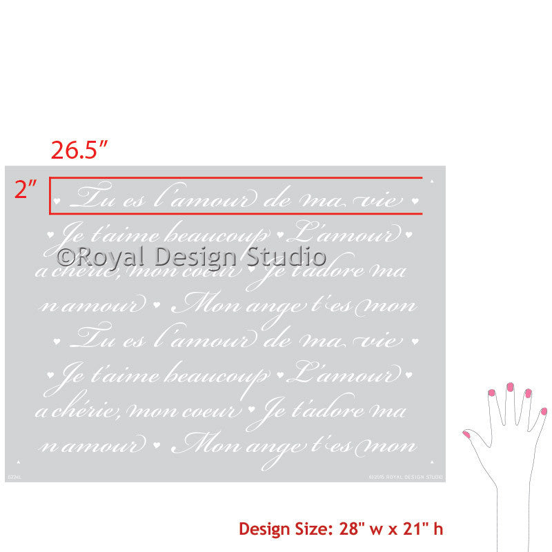 French Love Letters Wall Stencils - Royal Design Studio