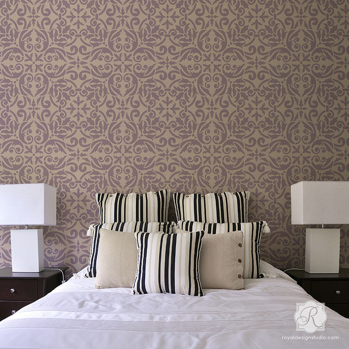 European Damask Wall Stencils for Floors & DIY Tile